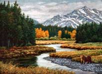Oil painting of Alaskan fall day.