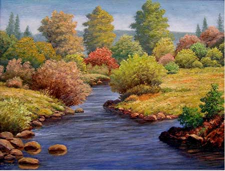 Oil painting of Superstition Mountain & desert.