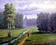 Oil painting of monk.