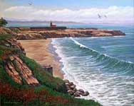 Oil painting of lighthouse.