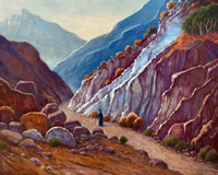 Oil painting of Monk with Mt. Athos in distance.