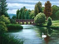 Oil painting of Sacagawea Lake.