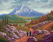 Oil painting of monks.
