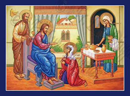 Icon of Christ in the home of Lazarus, Mary, & Martha